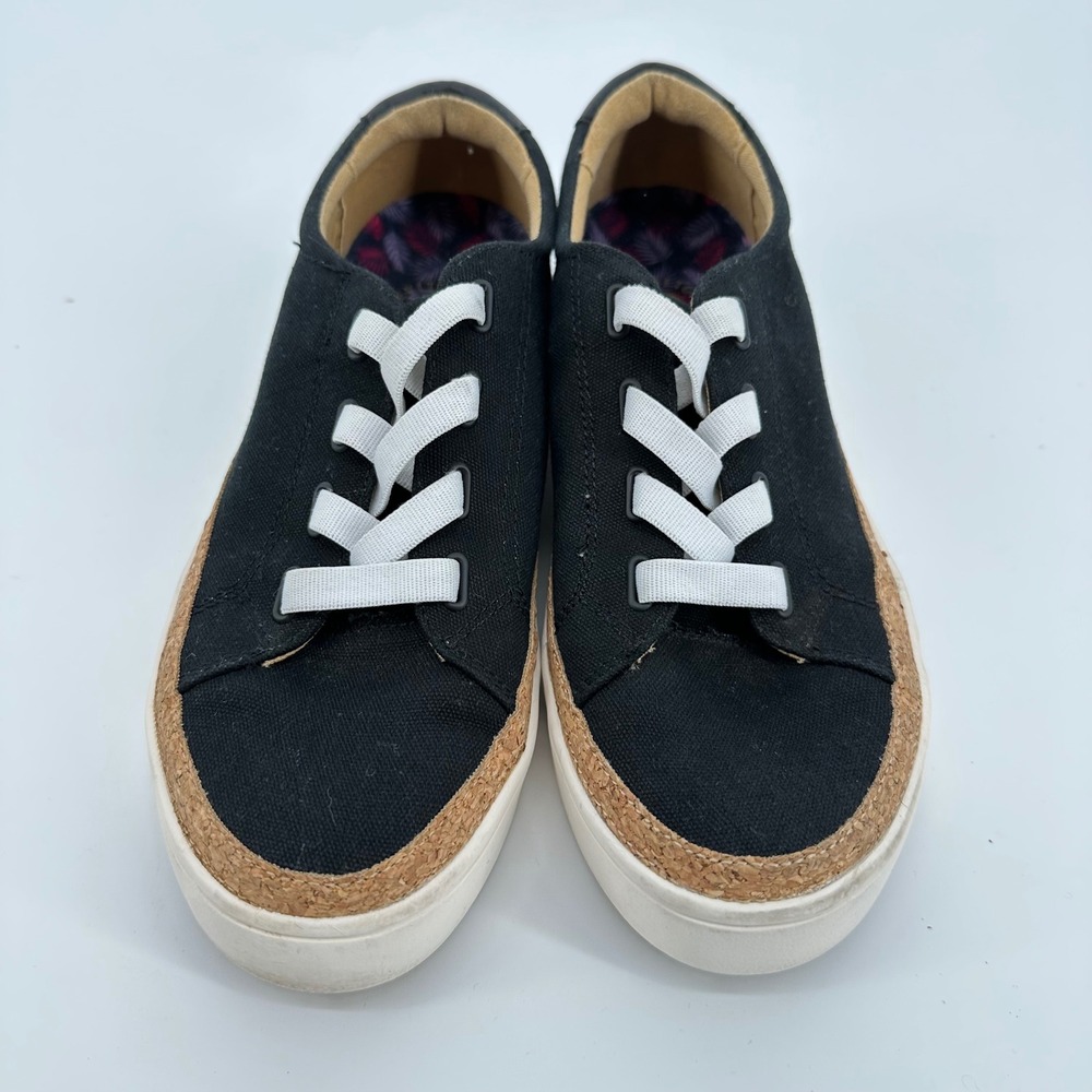 Revitalign Womens Black Canvas Platform Sneakers Cork Trim Casual‎ Shoes 9 - Picture 2 of 7